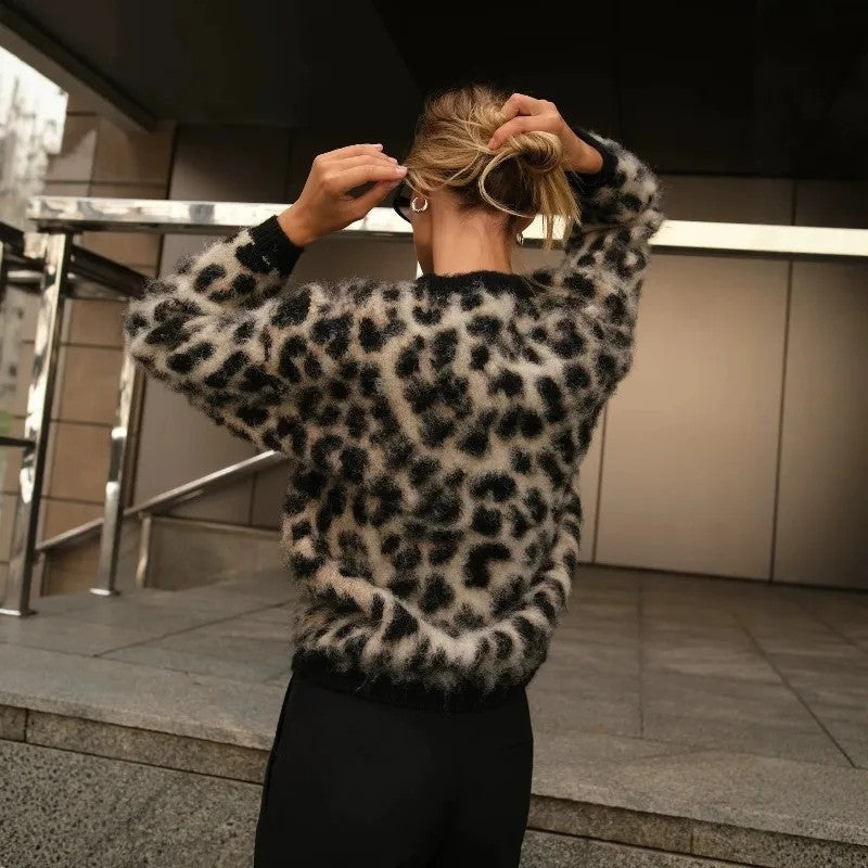 Greta Fuzzy Leopard Knit Sweater