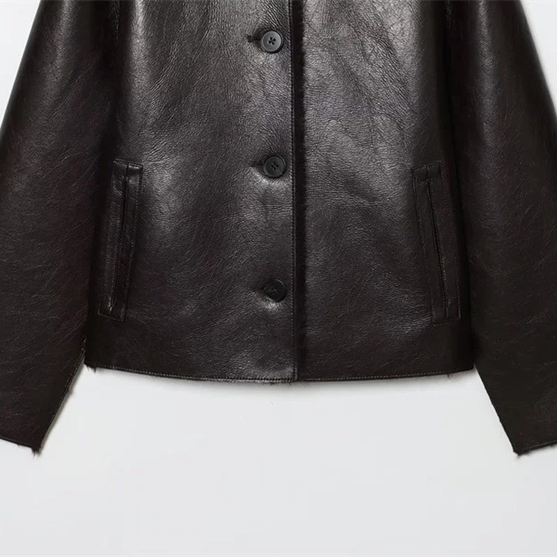 Marcellis Faux Shearling Collar Leather Jacket
