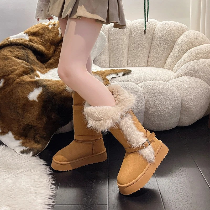 Ruth Faux Fur Buckle Platform Boots