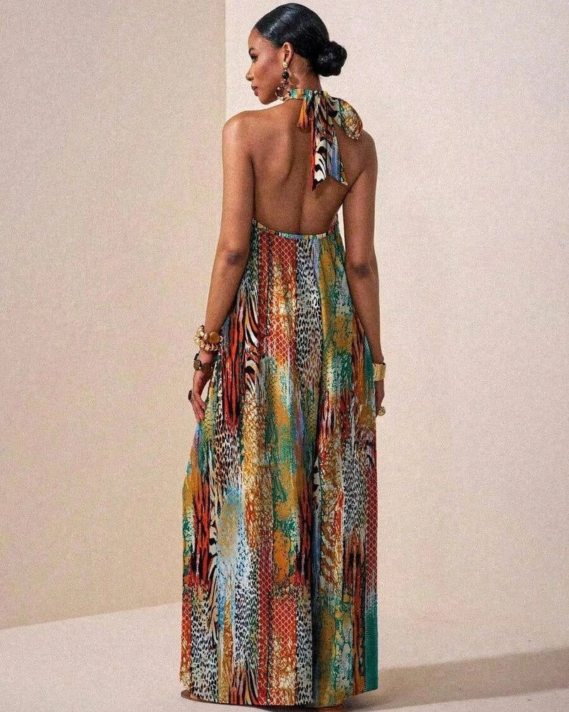Alma Women's Halter Animal Print Maxi Dress