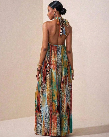 Alma Women's Halter Animal Print Maxi Dress