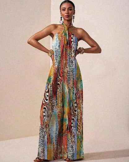 Alma Women's Halter Animal Print Maxi Dress