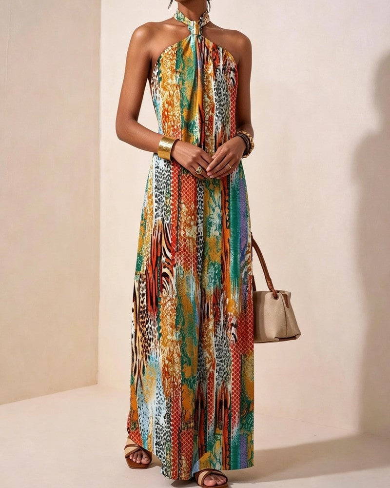 Alma Women's Halter Animal Print Maxi Dress