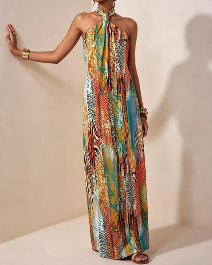 Alma Women's Halter Animal Print Maxi Dress