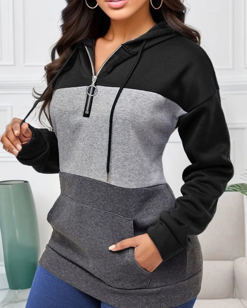 Amanda Women's Colorblock Zip Hoodie Sweatshirt