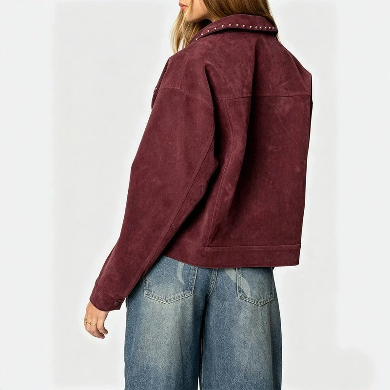 Andara Studded Suede Cropped Jacket