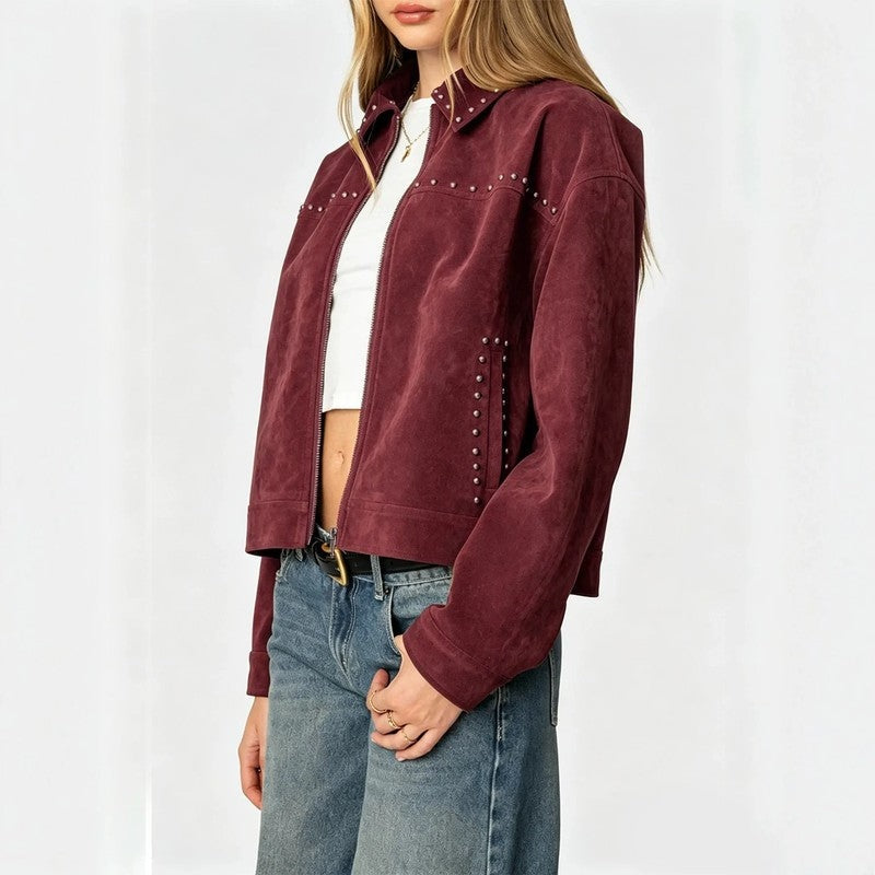 Andara Studded Suede Cropped Jacket