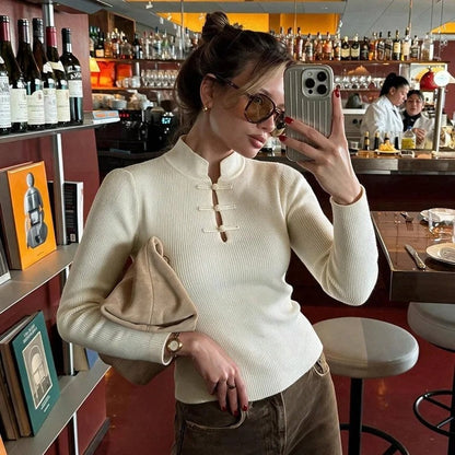 Anja Ribbed Mandarin Collar Knit Top