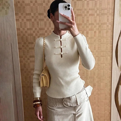 Anja Ribbed Mandarin Collar Knit Top