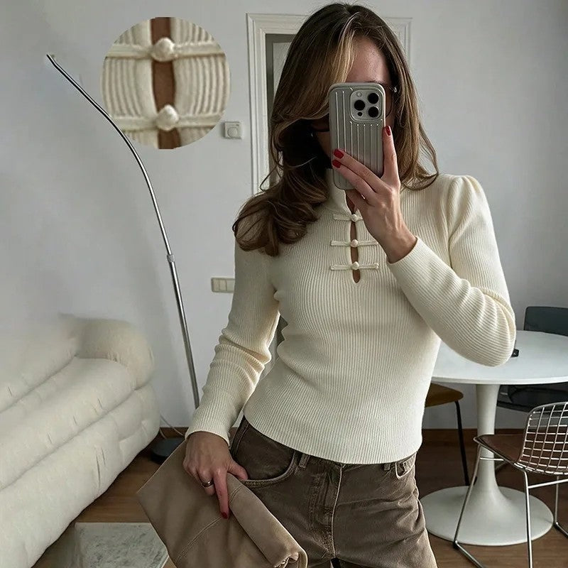 Anja Ribbed Mandarin Collar Knit Top