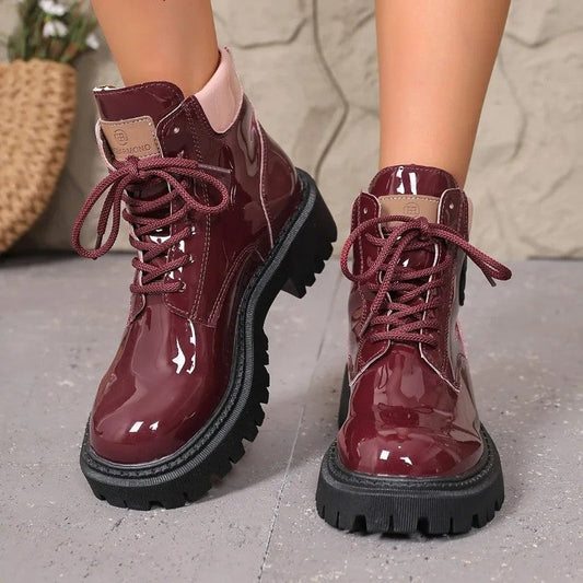 Anne Patent Chunky Lace-Up Ankle Boots