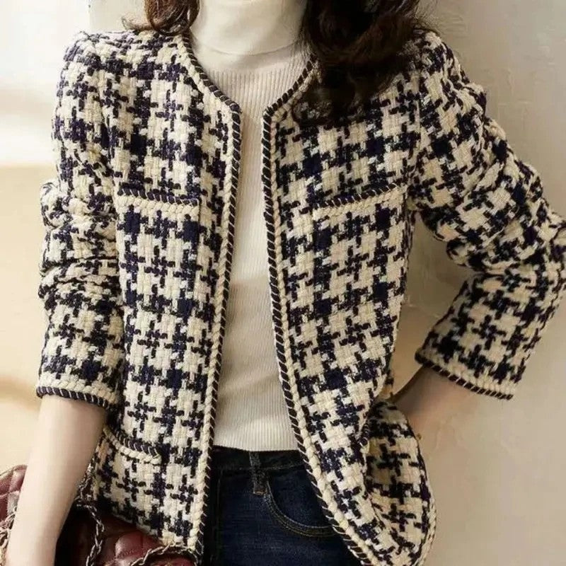 Aurelle Houndstooth Textured Knit Jacket
