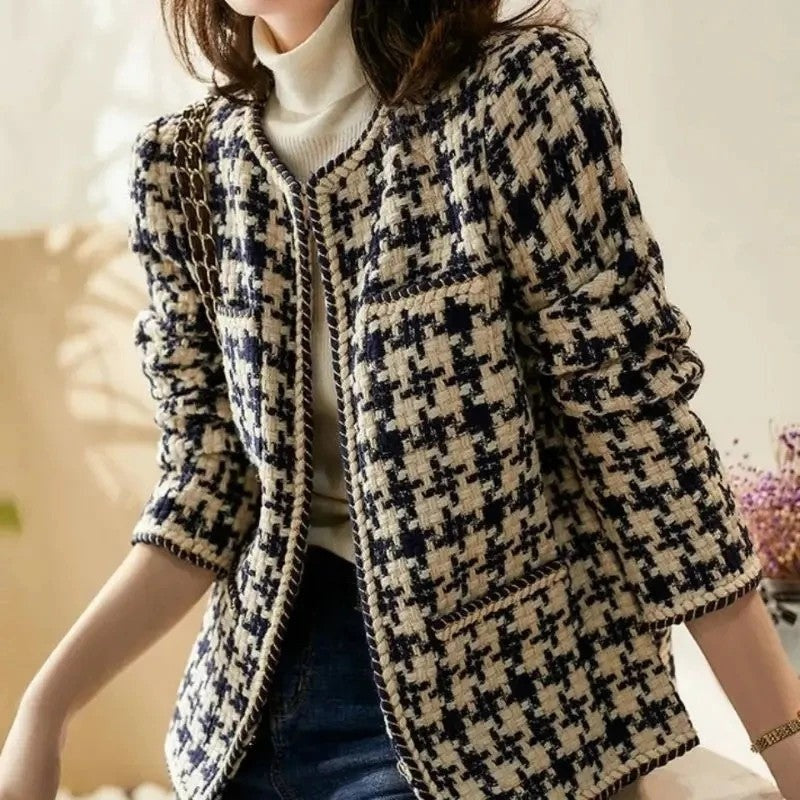 Aurelle Houndstooth Textured Knit Jacket