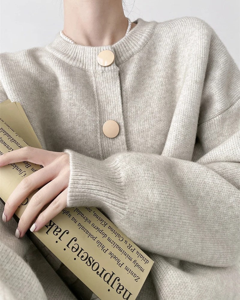 Relaxed Button-Front Knit Cardigan