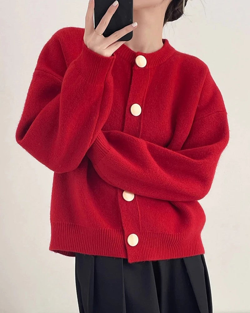 Relaxed Button-Front Knit Cardigan