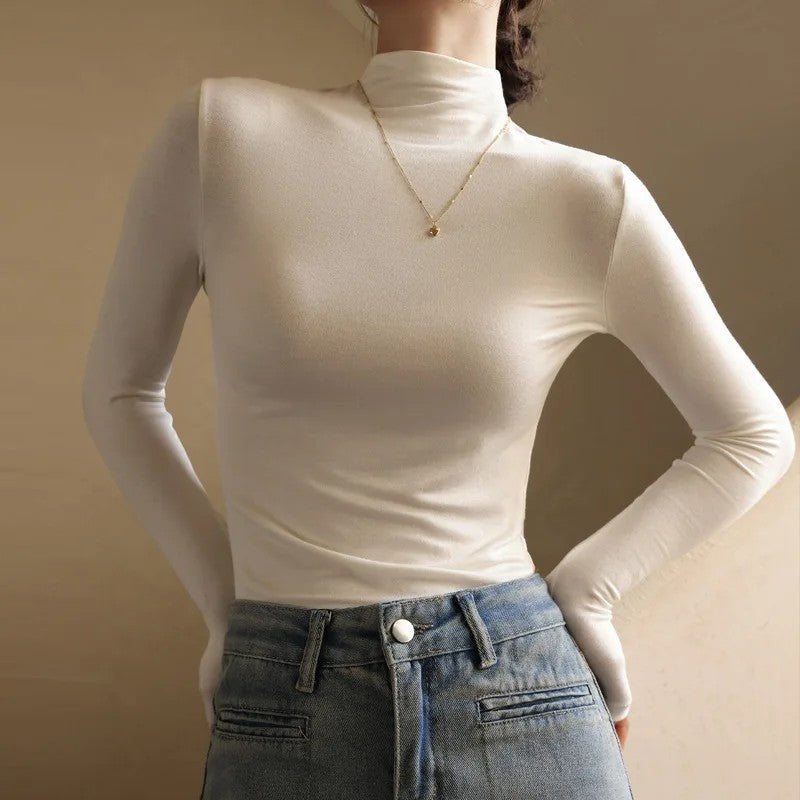 Avrisa Fitted Stretch Mock Neck Top