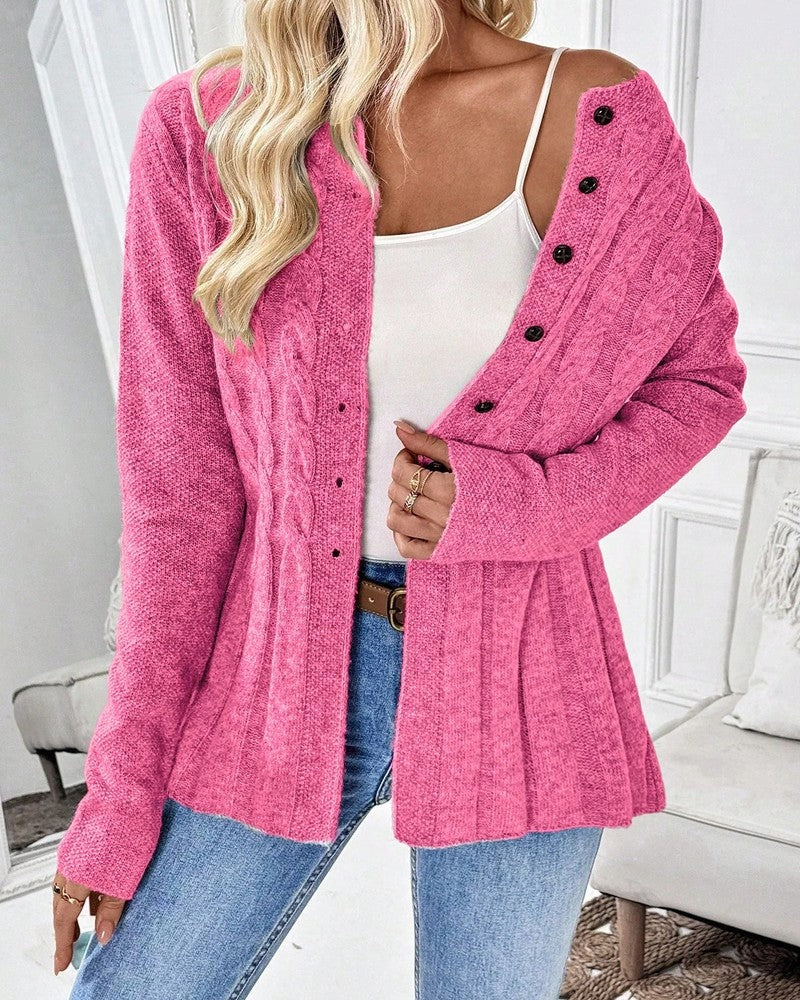 Brienne Cable Knit Button-Up Cardigan