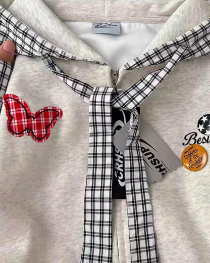 Carmen Plaid Patchwork Zip Hoodie