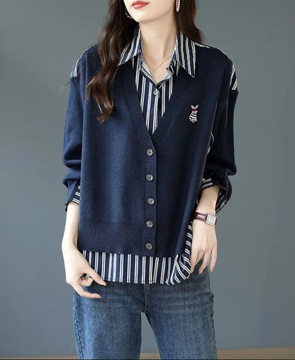 Carol Women's Striped Layered Knit Cardigan