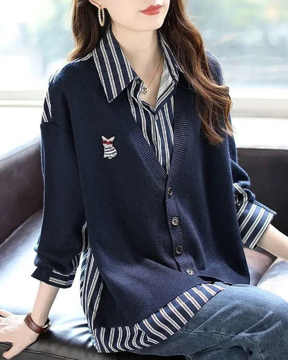 Carol Women's Striped Layered Knit Cardigan