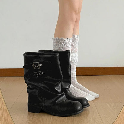 Claire Slouchy Double Buckle Mid-Calf Boots