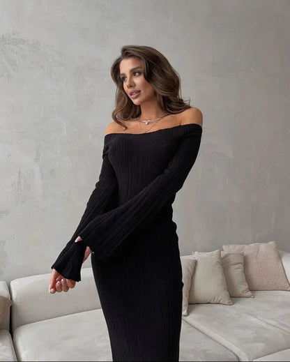 Clara Ribbed Off-Shoulder Knit Dress