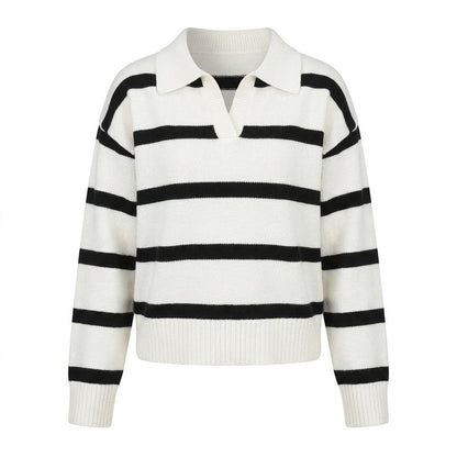 Doriana Striped Knit Polo Sweater