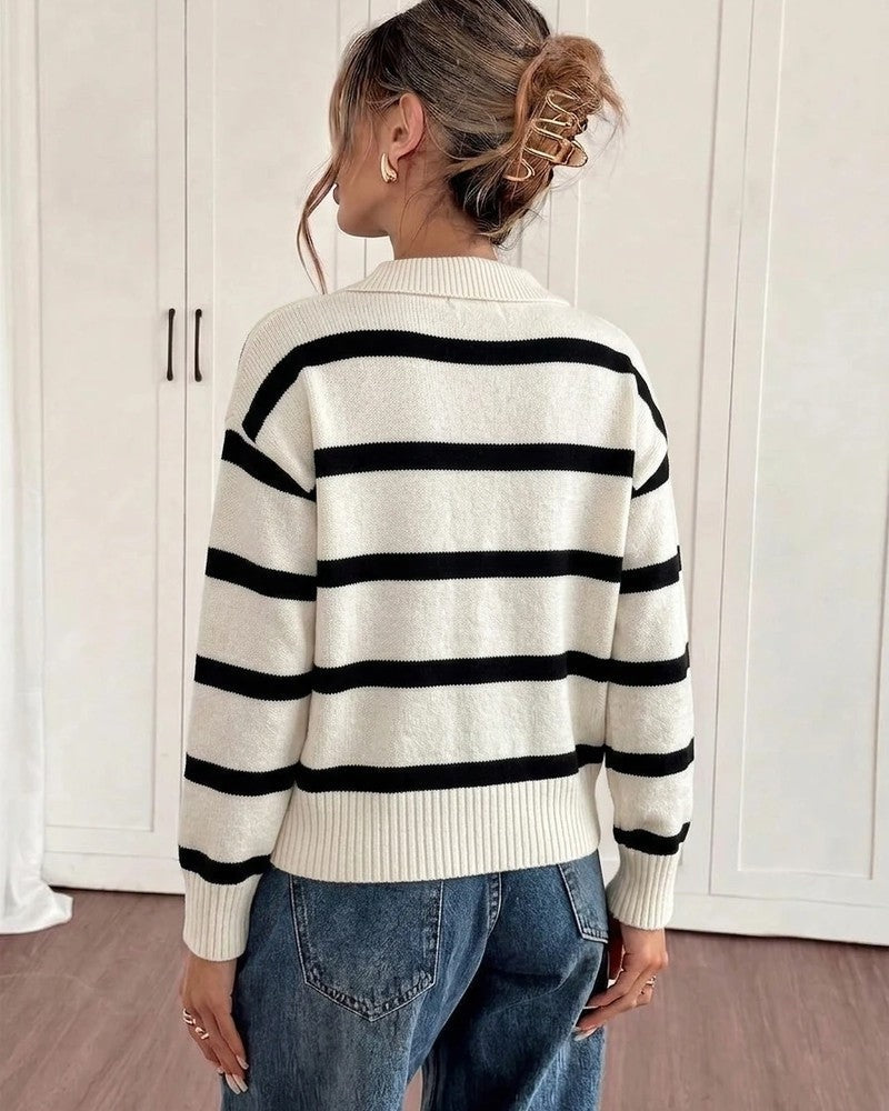 Doriana Striped Knit Polo Sweater