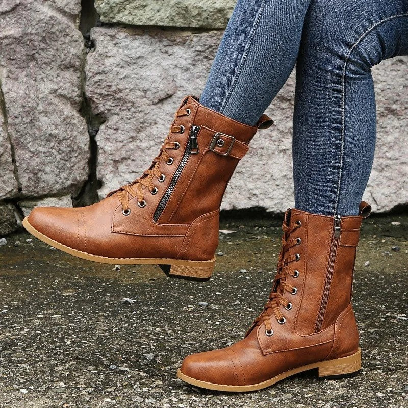 Eloria Lace-Up Side Zip Combat Boots