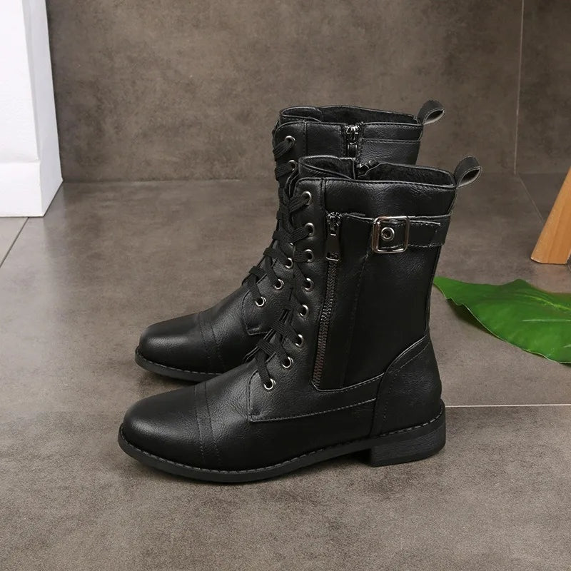Eloria Lace-Up Side Zip Combat Boots