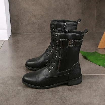 Eloria Lace-Up Side Zip Combat Boots