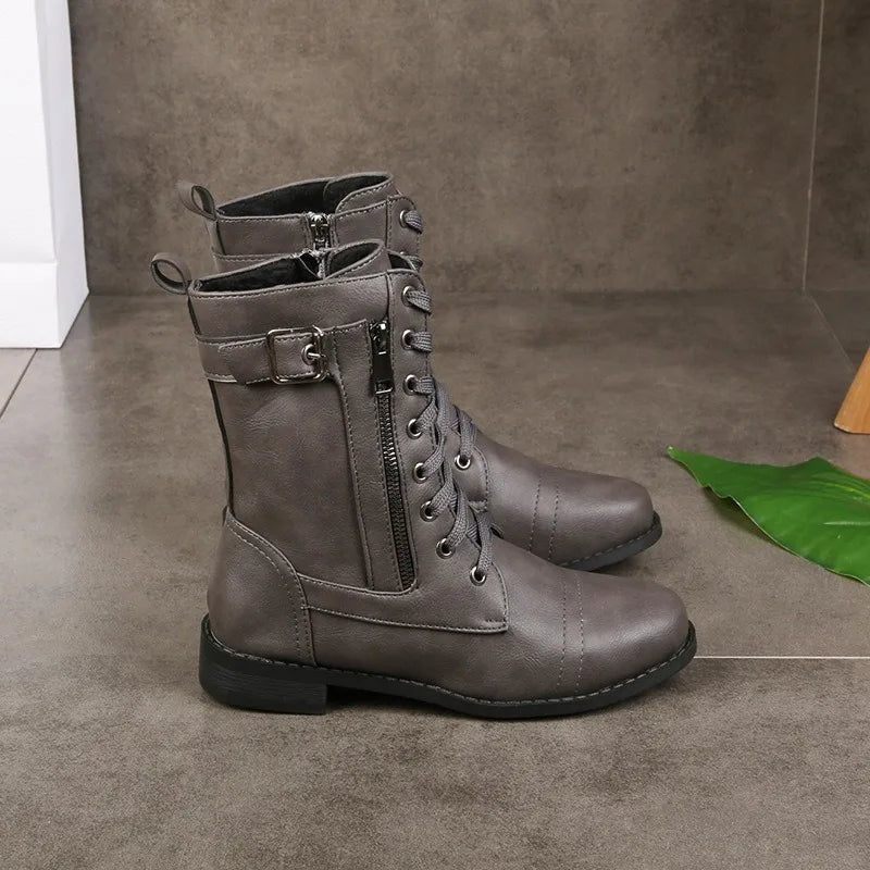 Eloria Lace-Up Side Zip Combat Boots