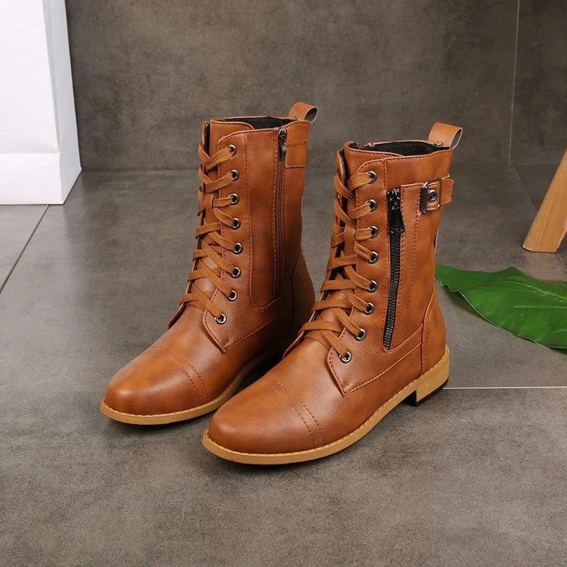 Eloria Lace-Up Side Zip Combat Boots