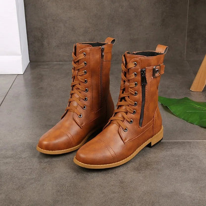 Eloria Lace-Up Side Zip Combat Boots