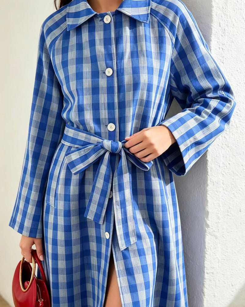 Elvara Gingham Belted Button-Up Dress