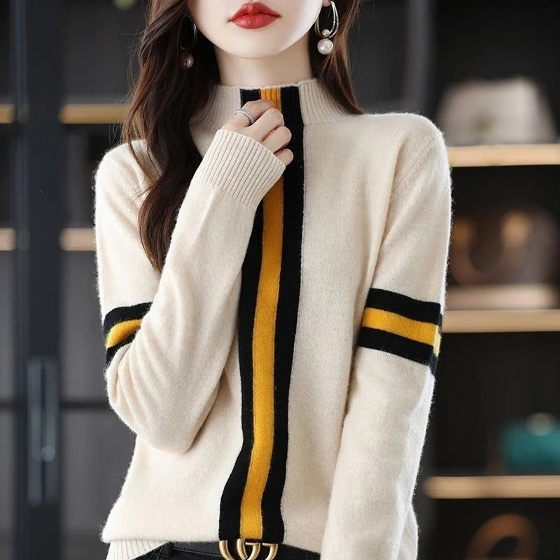 Emma Women's Stripe Mock Neck Knit Sweater