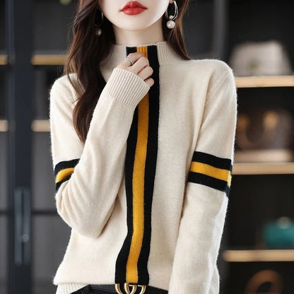 Emma Women's Stripe Mock Neck Knit Sweater