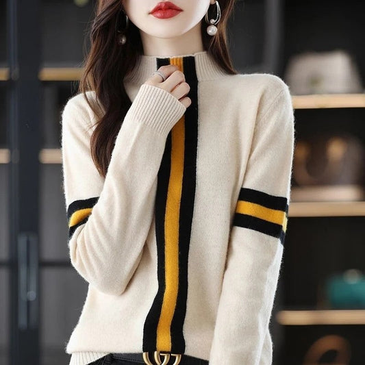 Emma Women's Stripe Mock Neck Knit Sweater
