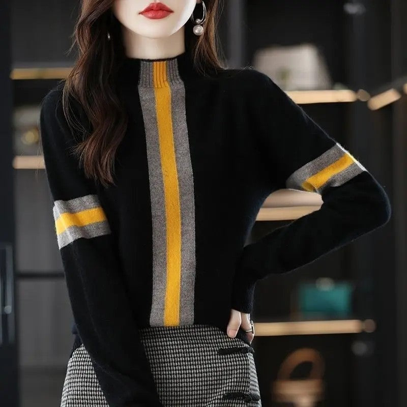 Emma Women's Stripe Mock Neck Knit Sweater
