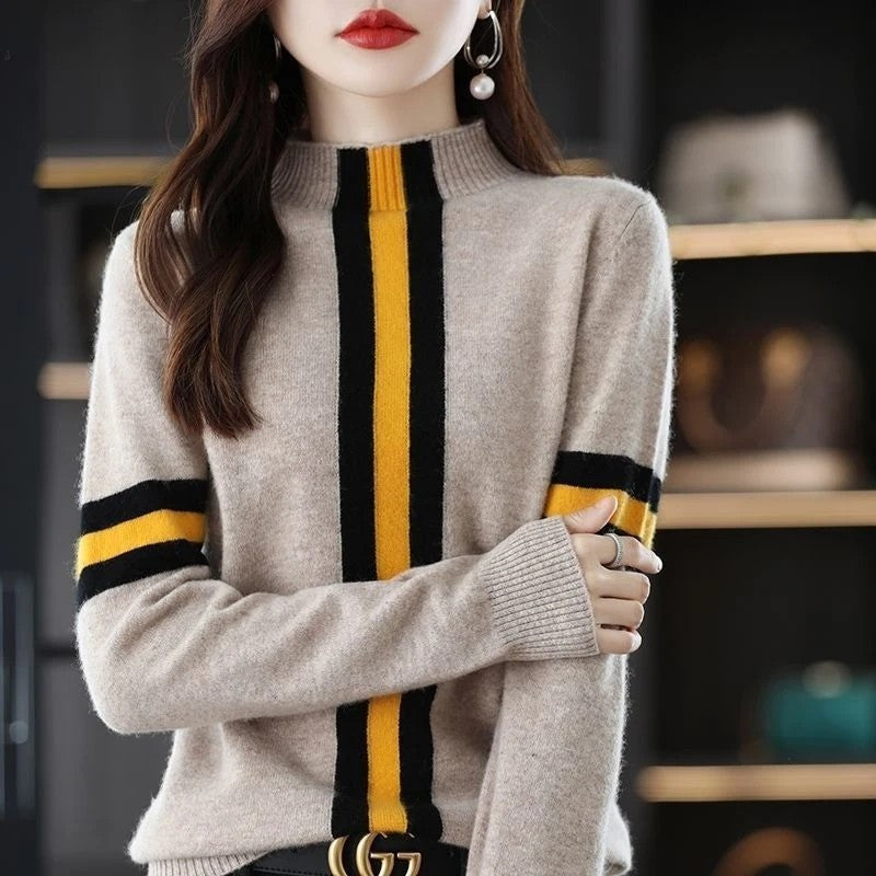 Emma Women's Stripe Mock Neck Knit Sweater