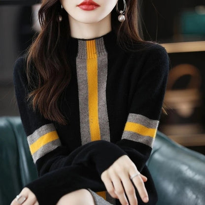 Emma Women's Stripe Mock Neck Knit Sweater
