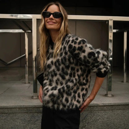Greta Fuzzy Leopard Knit Sweater