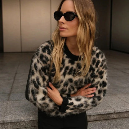 Greta Fuzzy Leopard Knit Sweater