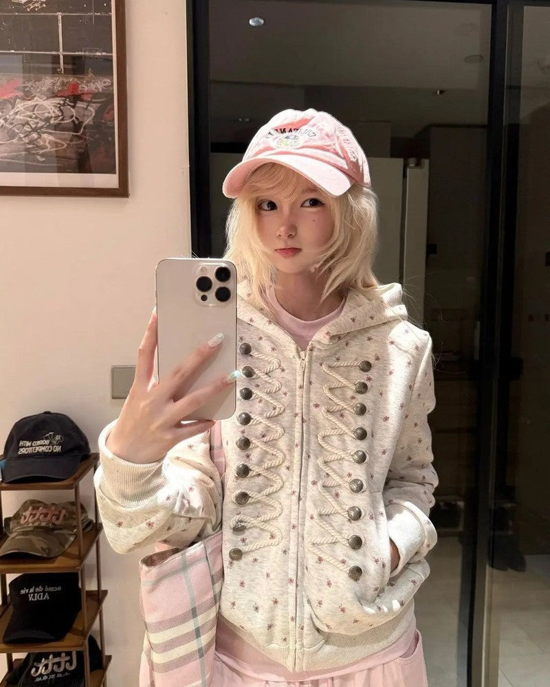 Hannah Embroidered Lace-Up Hoodie Jacket