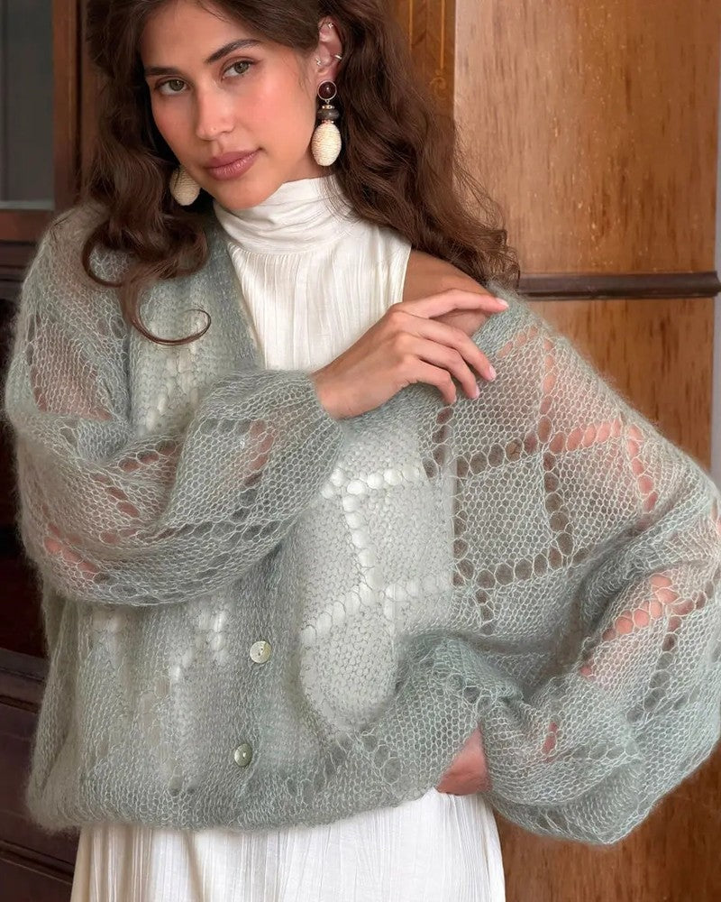 Heidi Relaxed Open-Knit Button Cardigan