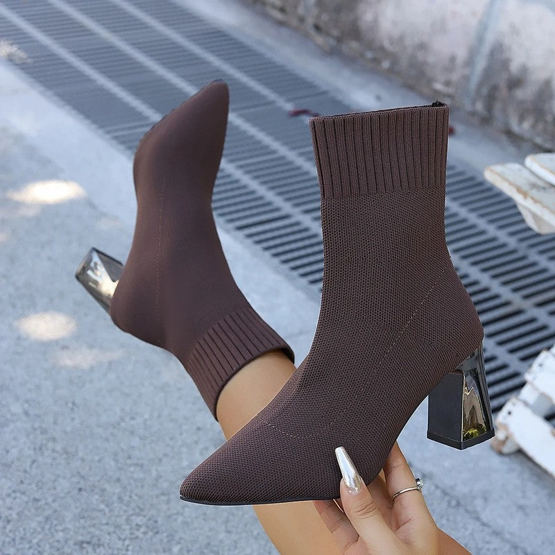 Helene Knit Block Heel Ankle Boots