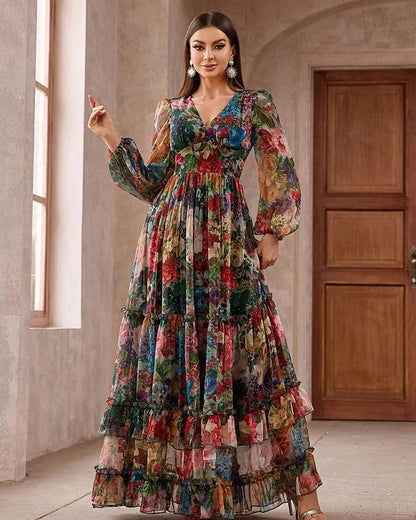 Ines Women's Floral Chiffon Tiered Maxi Dress