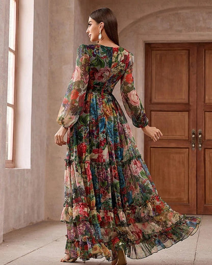 Ines Women's Floral Chiffon Tiered Maxi Dress