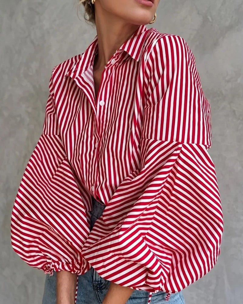 Isabelle Women's Relaxed Stripe Balloon Sleeve Shirt