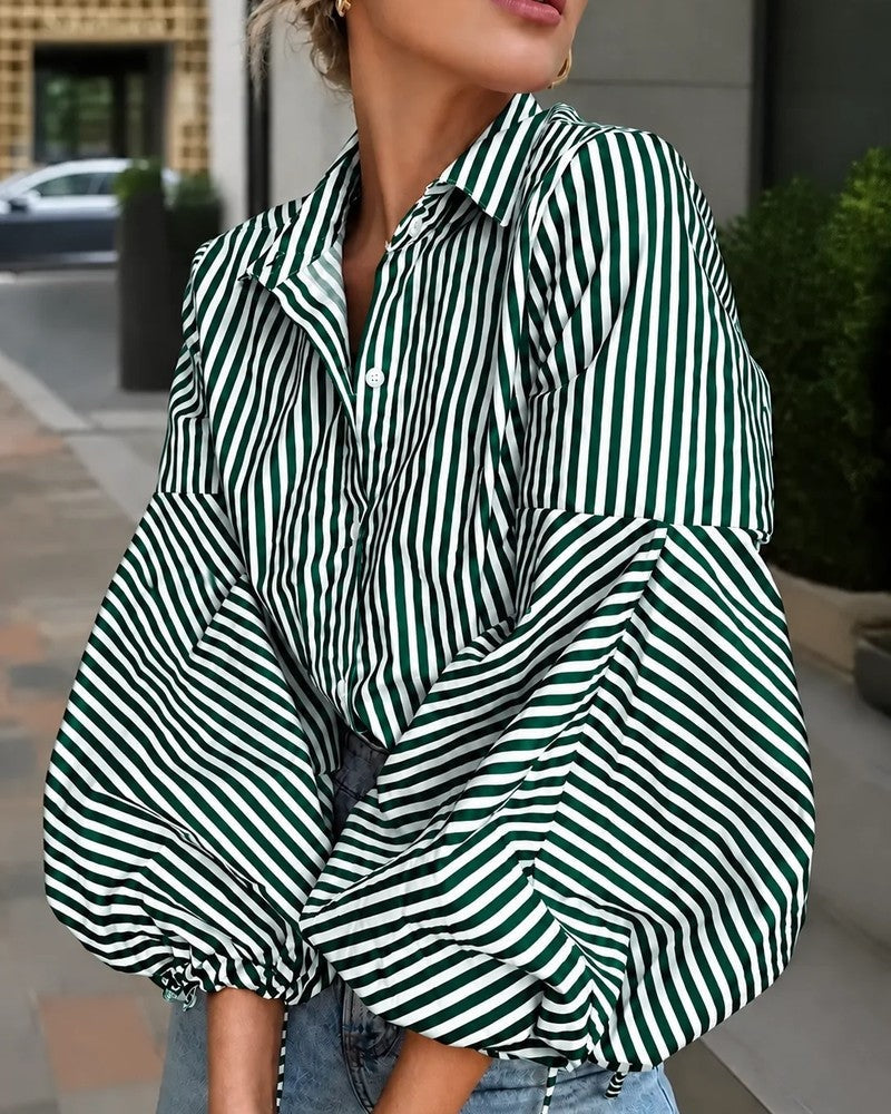 Isabelle Women's Relaxed Stripe Balloon Sleeve Shirt
